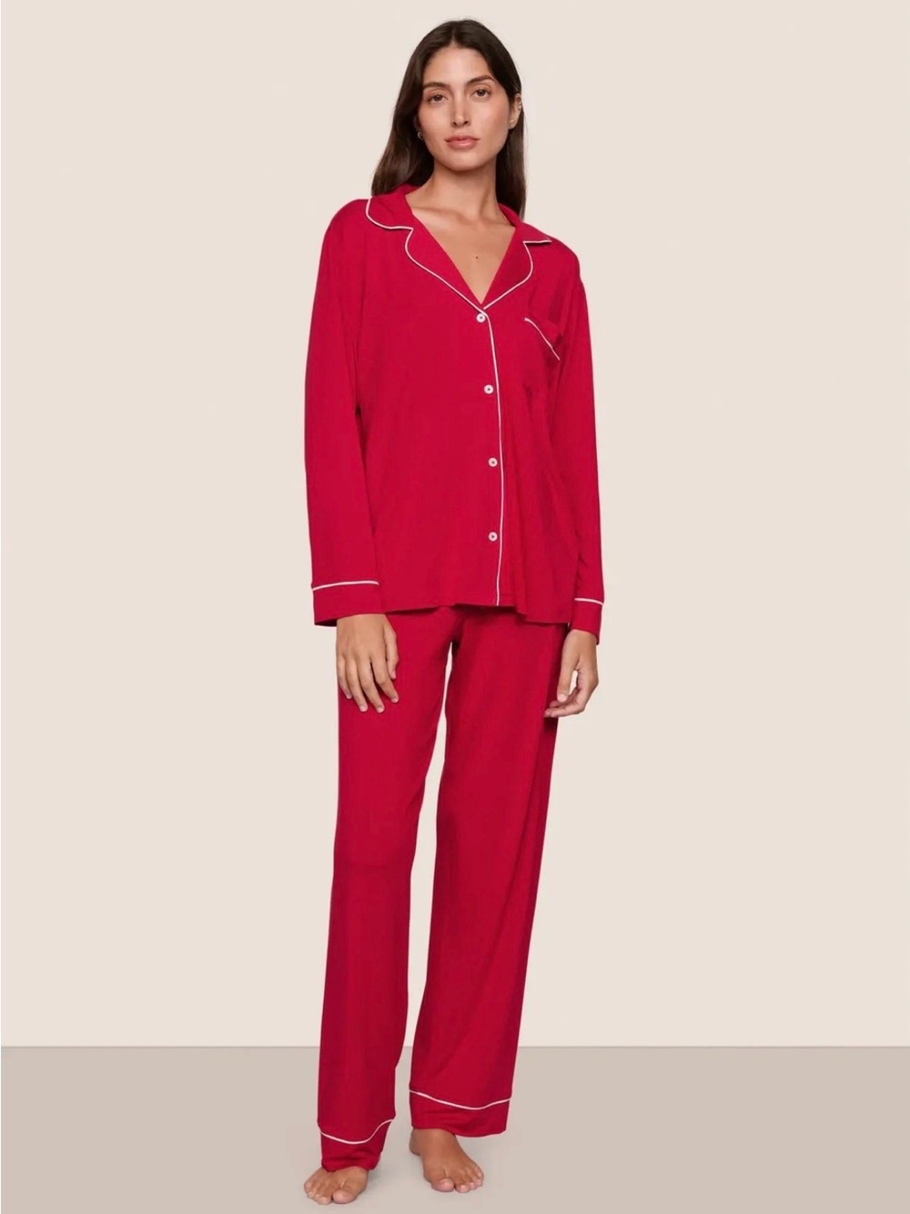 Classic Eberjey TENCEL Modal Red/ Ivory Women's Long Sleeve Pajama Set